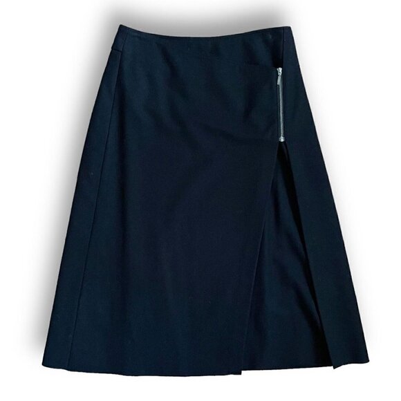 Garnet Hill Womens Wrap Skirt 6P 6 Petite Black Wool Cashmere Midi Minimalist - Picture 2 of 8